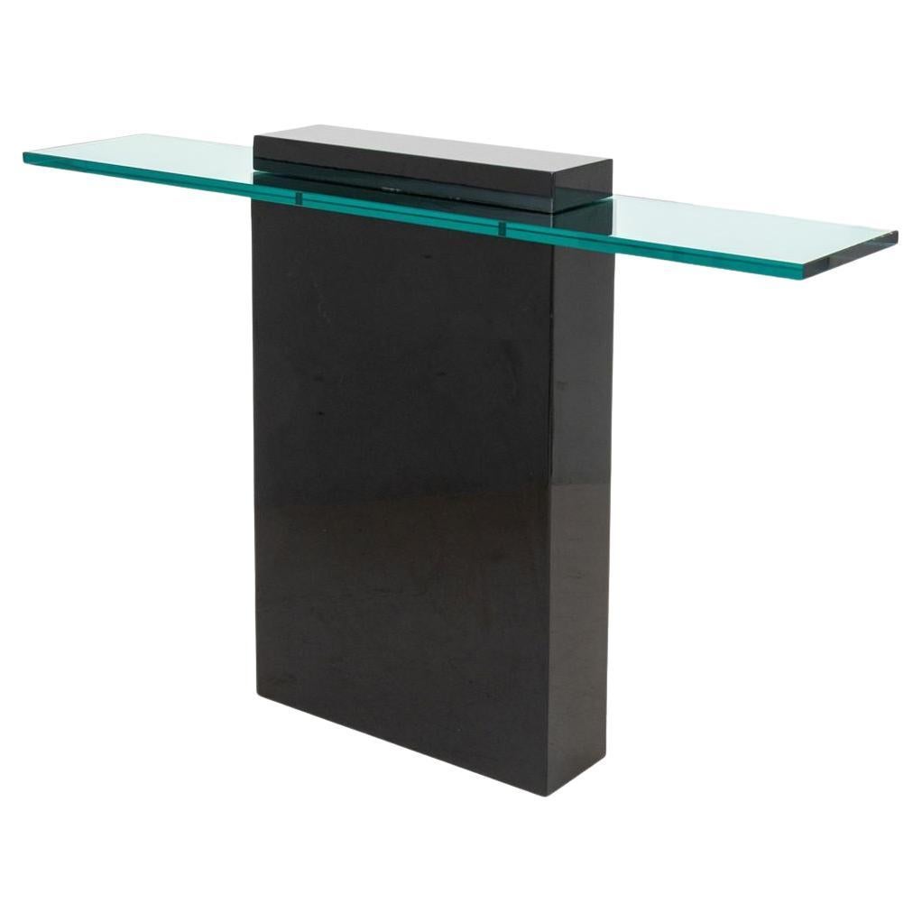 Modern Glass Top Black Lacquered Console Table in vendita