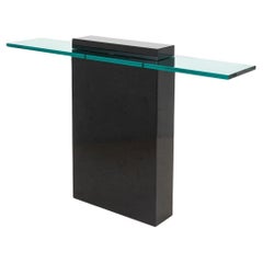 Modern Glass Top Black Lacquered Console Table