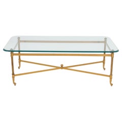 Vintage Modern Glass Top Brass Coffee Table