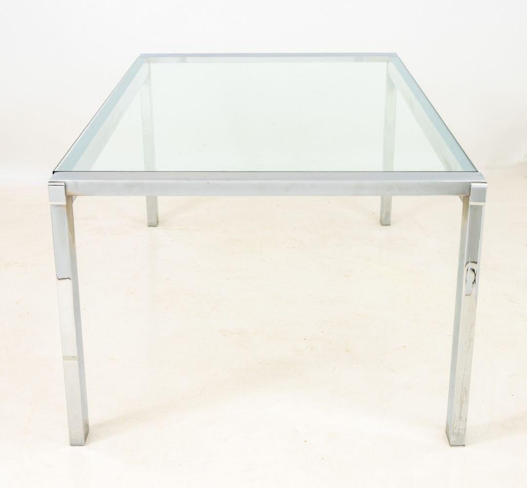 20ième siècle Modern Glass Top Chrome Dining Table en vente