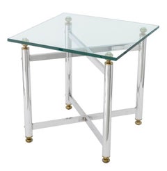 Modern Glass Top Chrome End Table