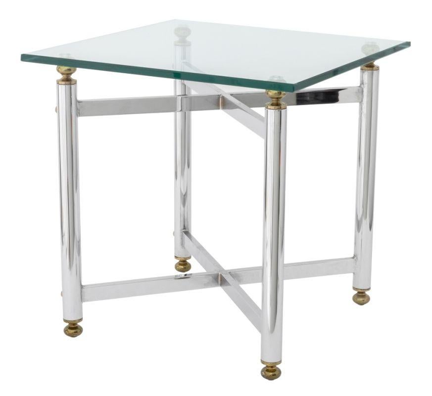 Mesa auxiliar moderna cromada con tapa de cristal Moderno en venta