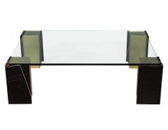 Modern Glass Top Coffee Table with Marble and Brass by Carrocel