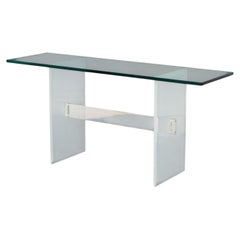 Moderner Konsolentisch mit Glasplatte und Gestell aus Lucite und Stahl