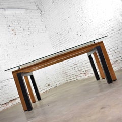 Modern Glass Top Dining Table Made in Italy by Pietro Costantini Cherry & Black