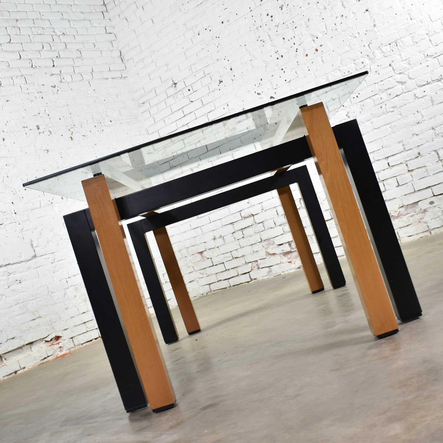 Post-Modern Modern Glass Top Dining Table Made in Italy by Pietro Costantini Cherry & Black