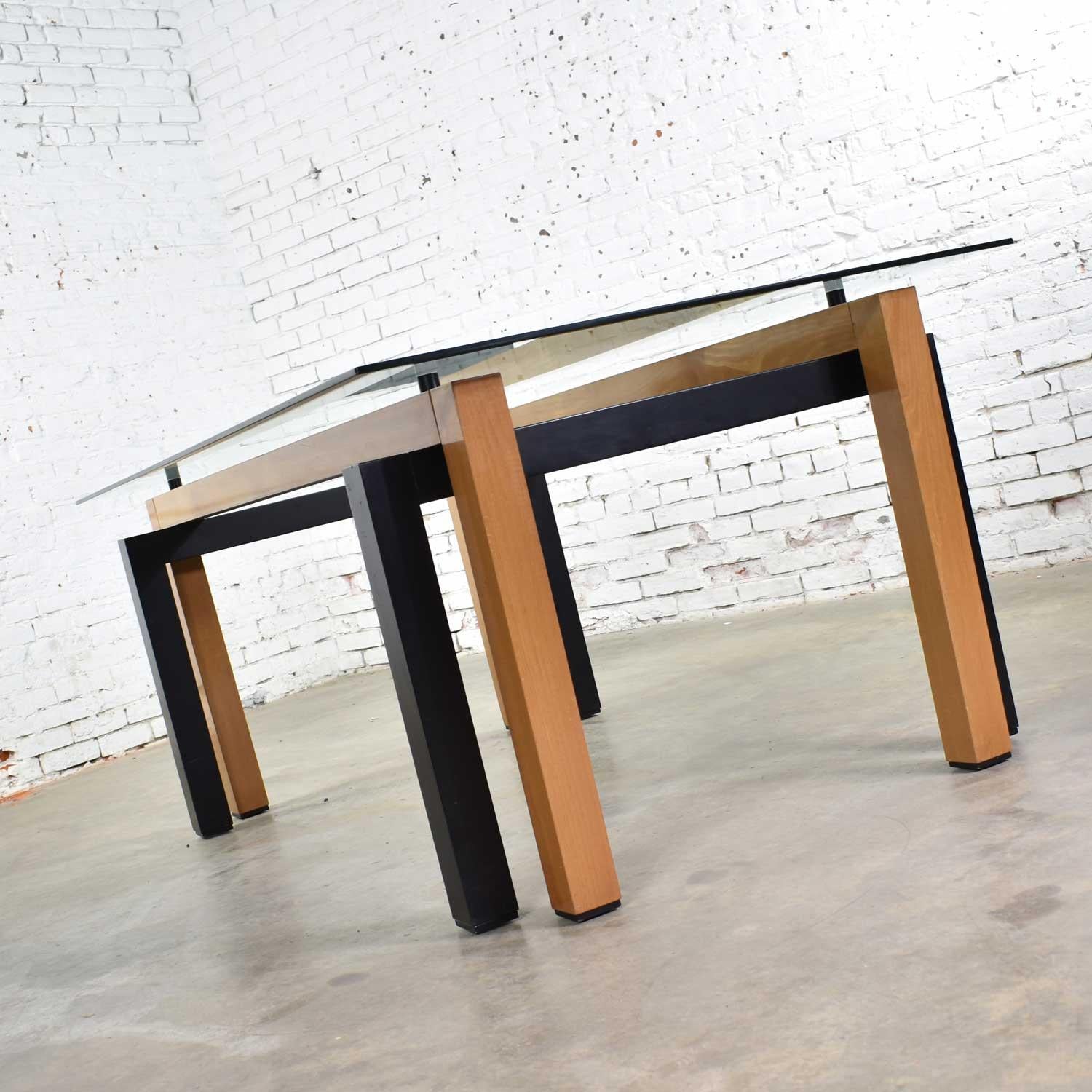 Italian Modern Glass Top Dining Table Made in Italy by Pietro Costantini Cherry & Black