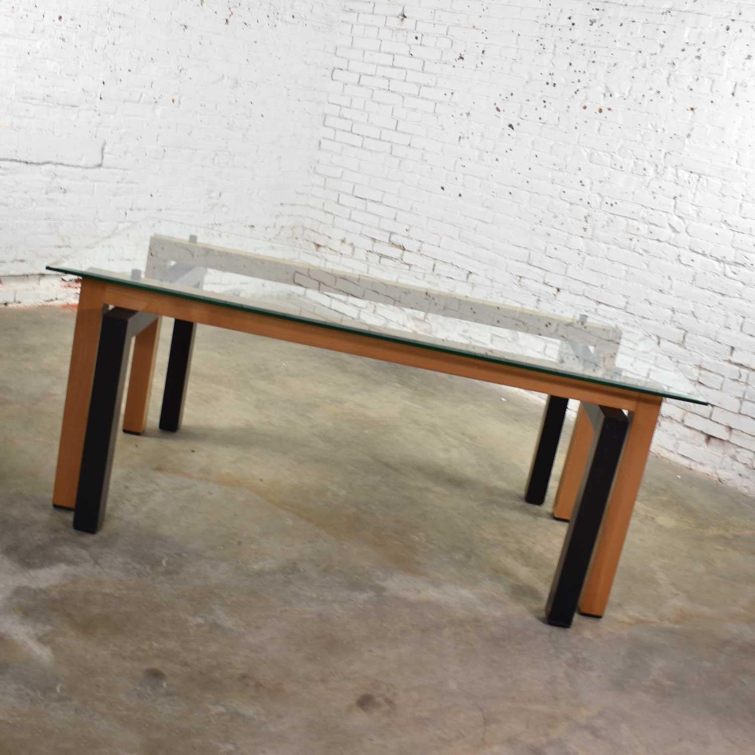 Metal Modern Glass Top Dining Table Made in Italy by Pietro Costantini Cherry & Black