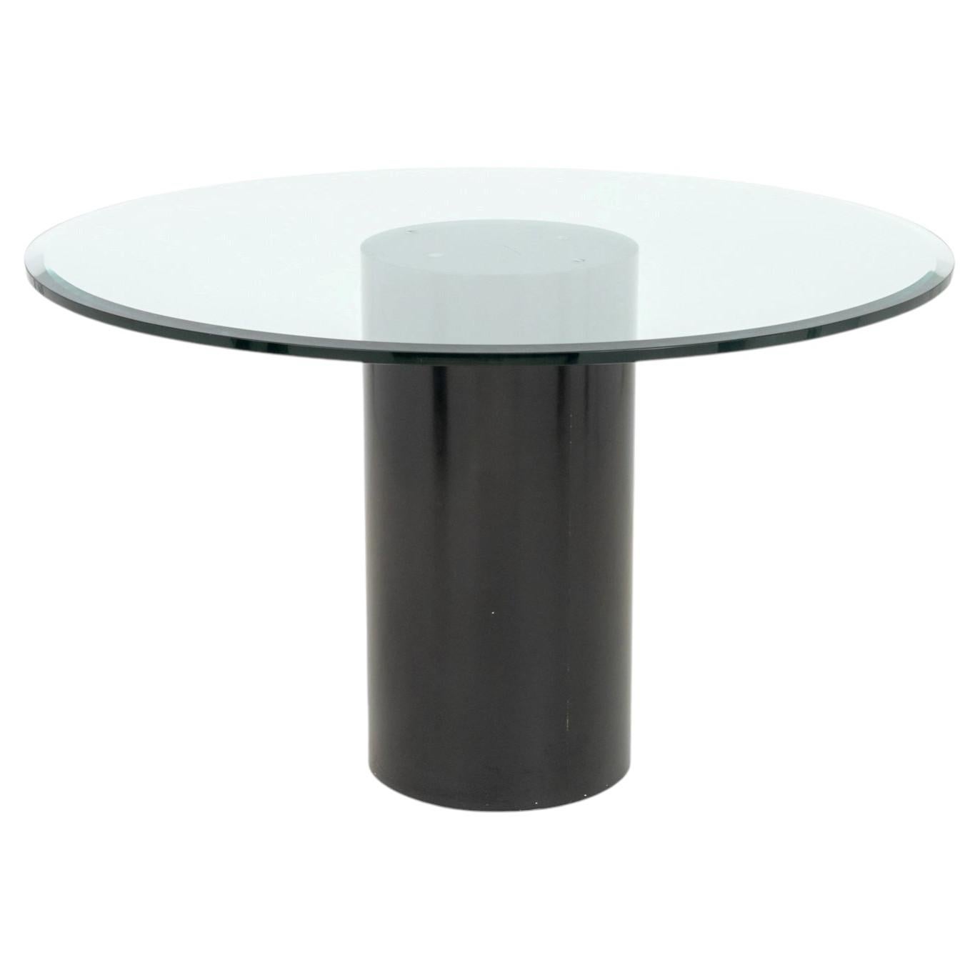 Modern Glass Top Pedestal Table with Patinated Metal Base For Sale