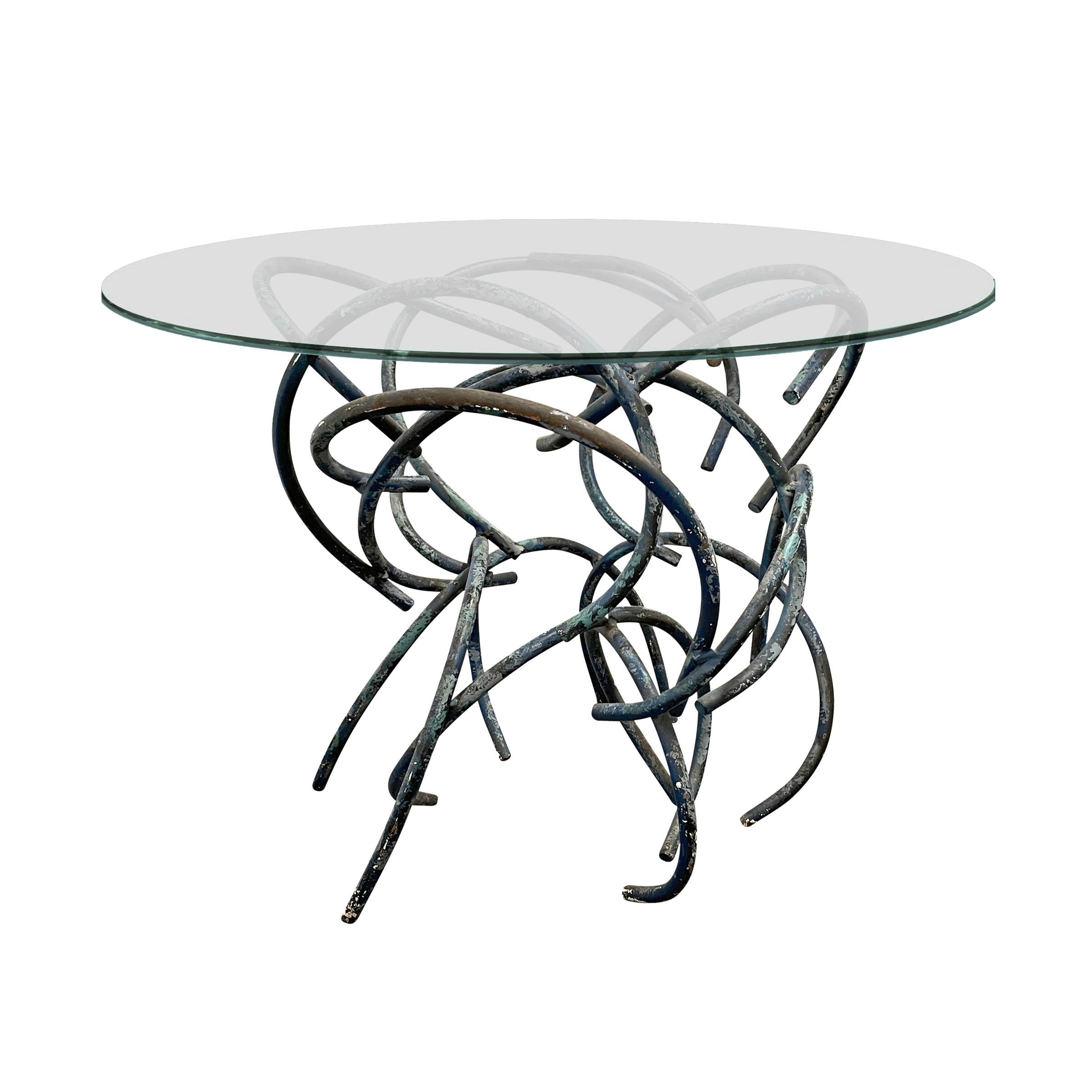 American Modern Glass Top Side Table For Sale