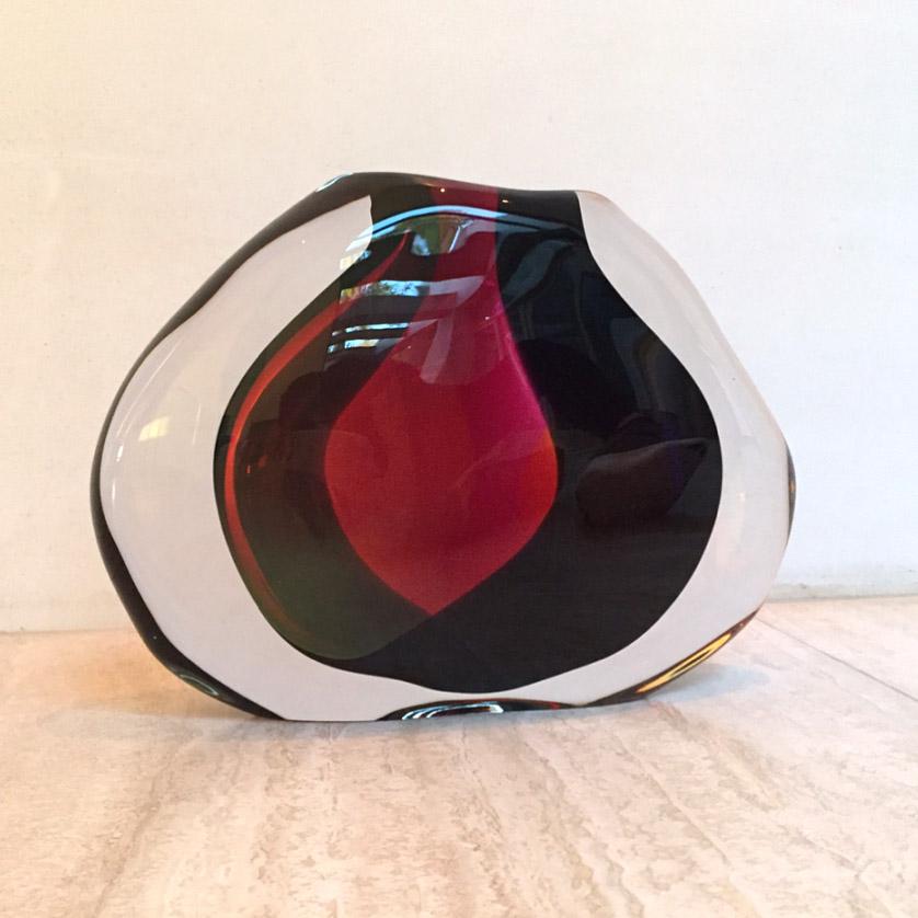 Mid-Century Modern Modern Glass Vase, Sunset Low Flat Oval by Siemon & Salazar