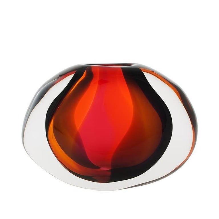 Modern Glass Vase, Sunset Low Flat Oval by Siemon and Salazar For Sale