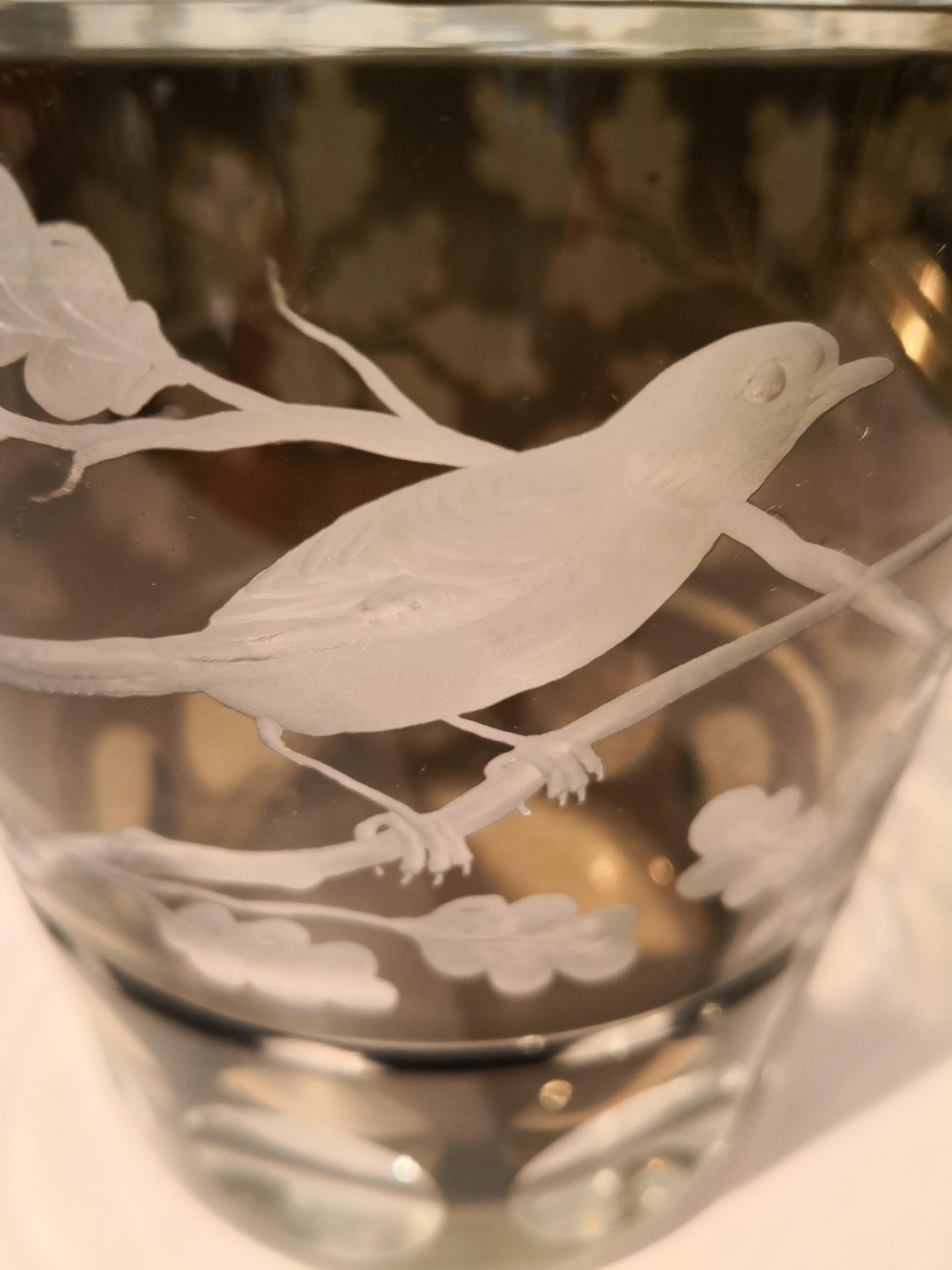 Allemand Vase en verre de style campagnard avec décor d'oiseaux gris Sofina Boutique Kitzbuehel en vente