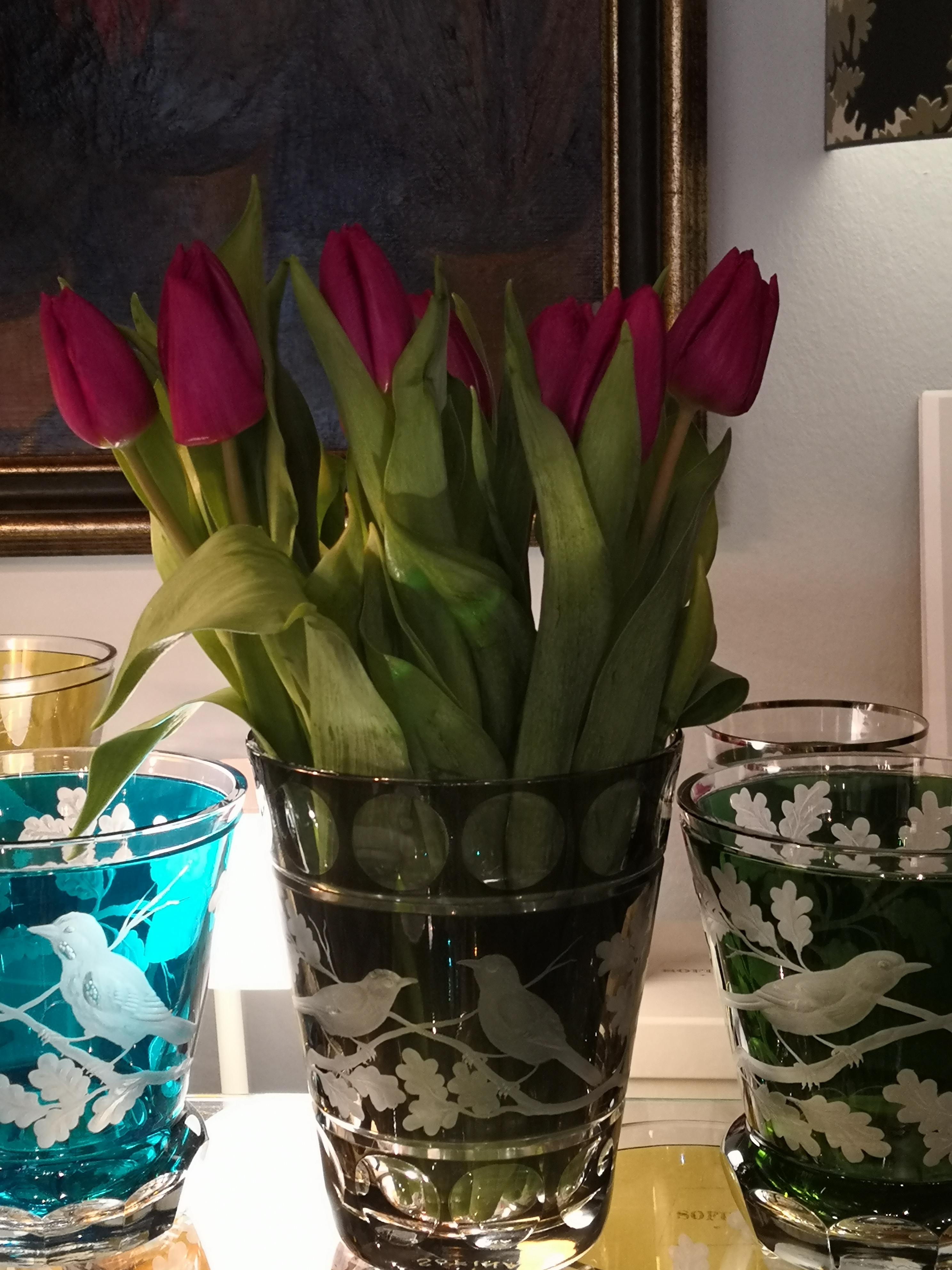 Contemporary Country Style Glass Vase Birds Decor Grey Sofina Boutique Kitzbuehel For Sale