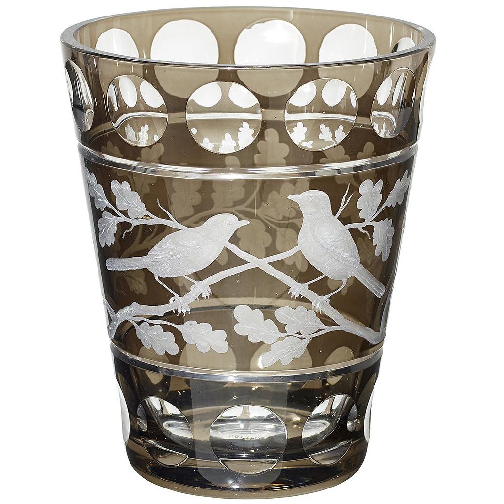 Vase en verre de style campagnard avec décor d'oiseaux gris Sofina Boutique Kitzbuehel en vente