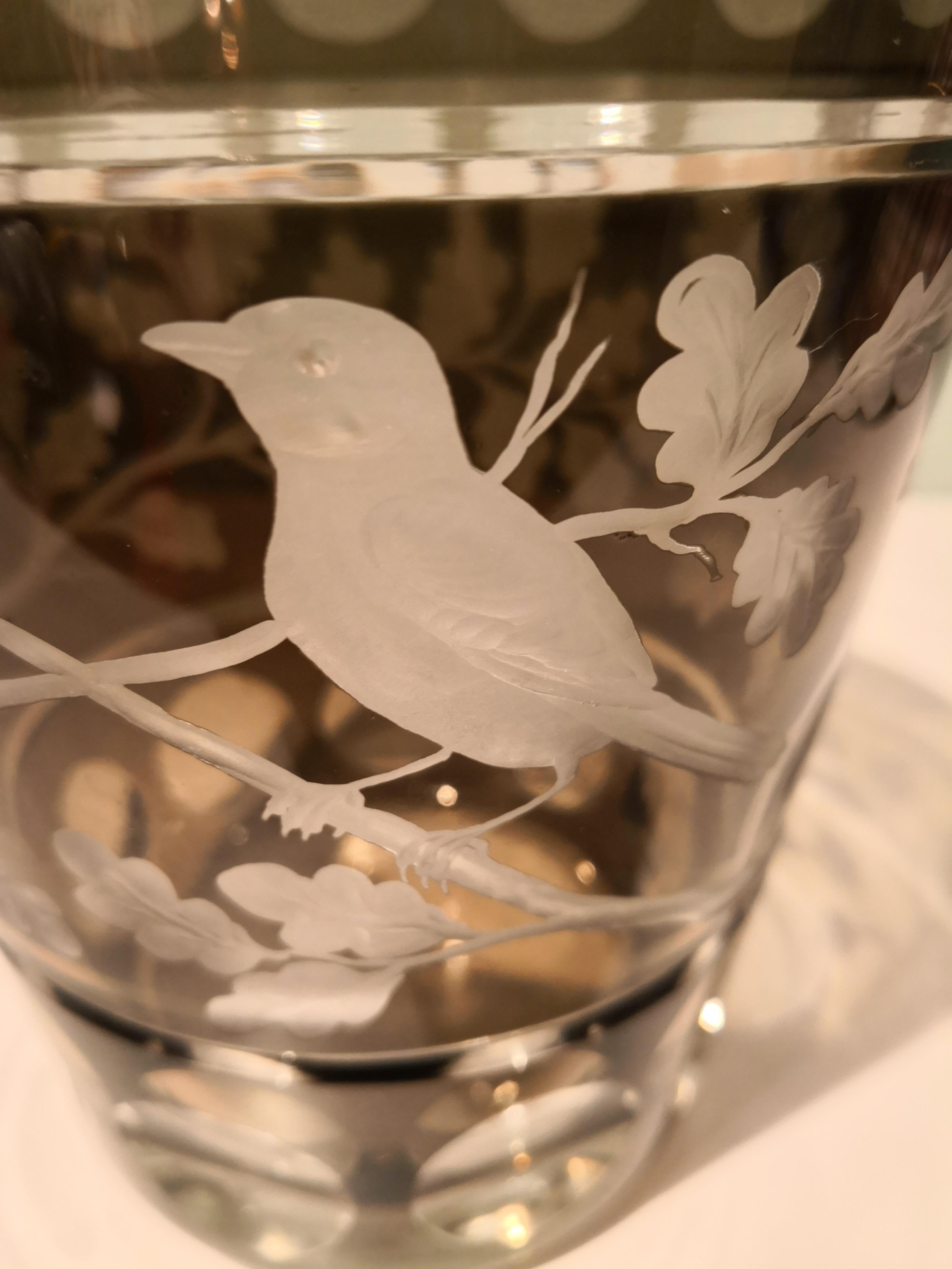 German Country Style Crystal Vase Handblown With Birds Decor Sofina Boutique Kitzbühel For Sale