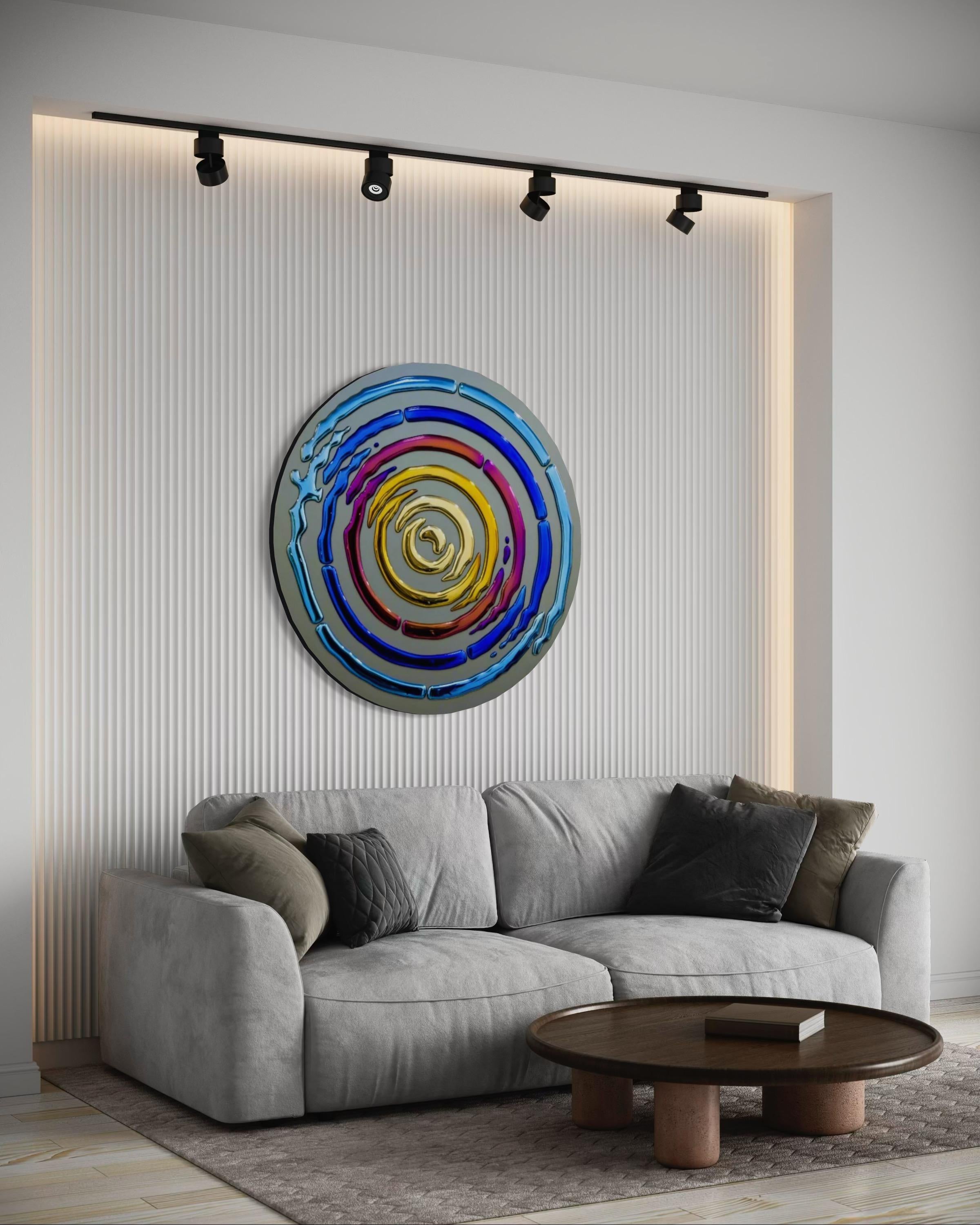 Modernes Glas Wanddekor Alternative Interferenz Kreis Wandbild (Handgefertigt) im Angebot