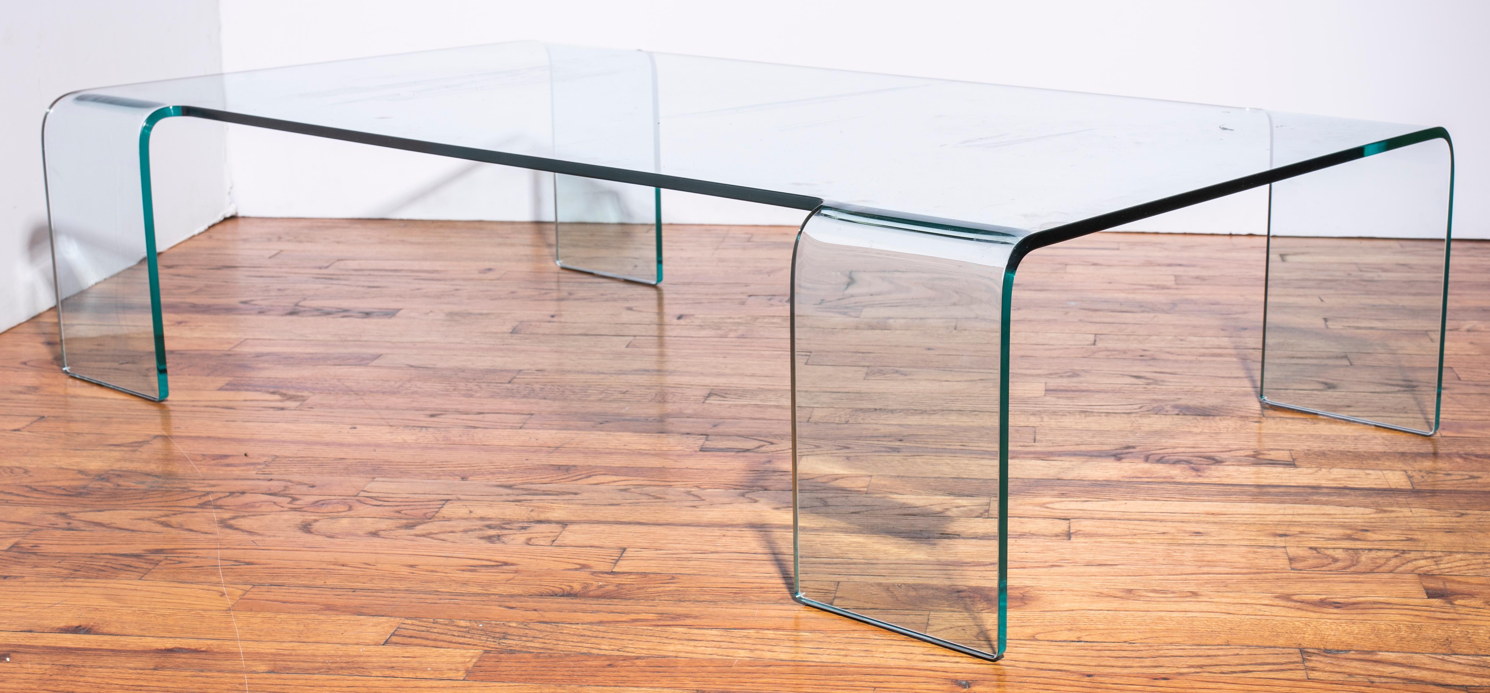 square glass waterfall coffee table