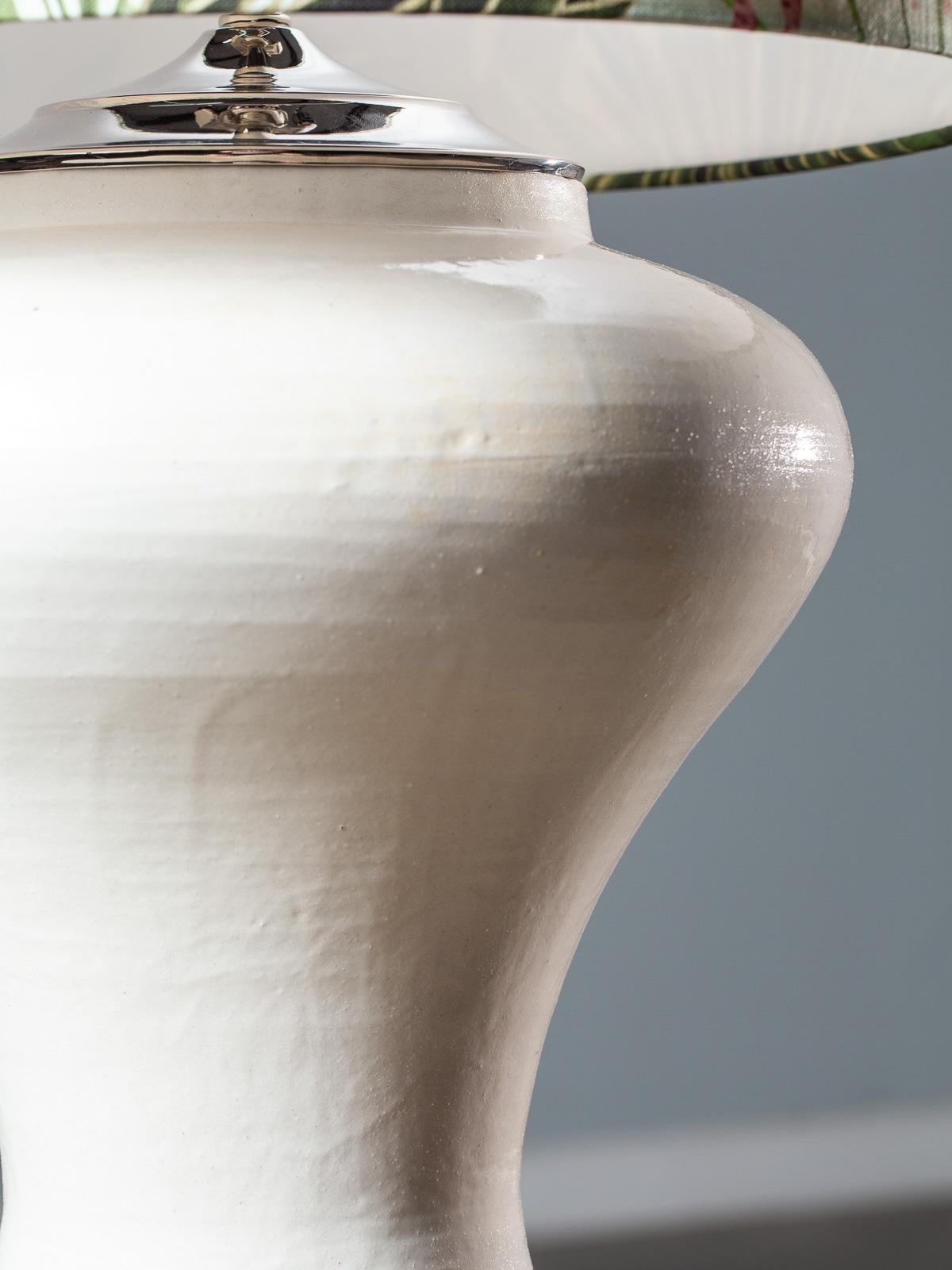 French Modern Glazed Pottery Hand Made Vase Custom Lamp Flamingo Shade For Sale