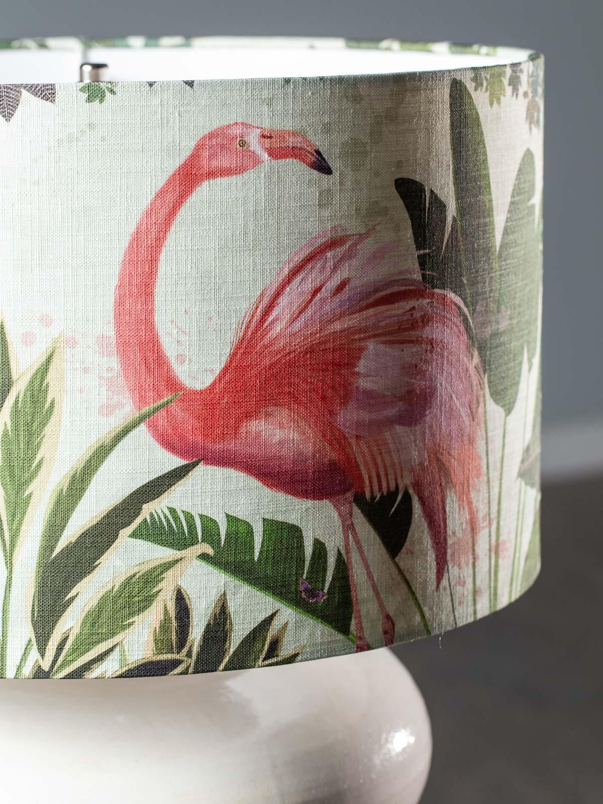 Modern Glazed Pottery Hand Made Vase Custom Lamp Flamingo Shade In Excellent Condition For Sale In Houston, TX