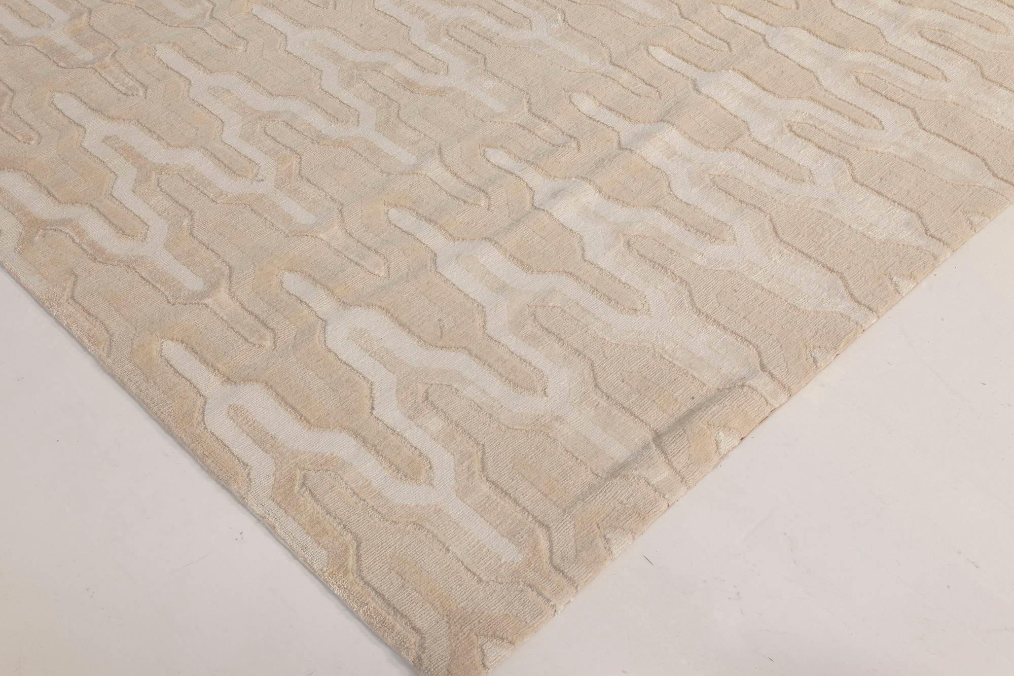 Contemporary Modern Global Off-White and Beige Hand Knotted Wool Rug by Doris Leslie Blau For Sale