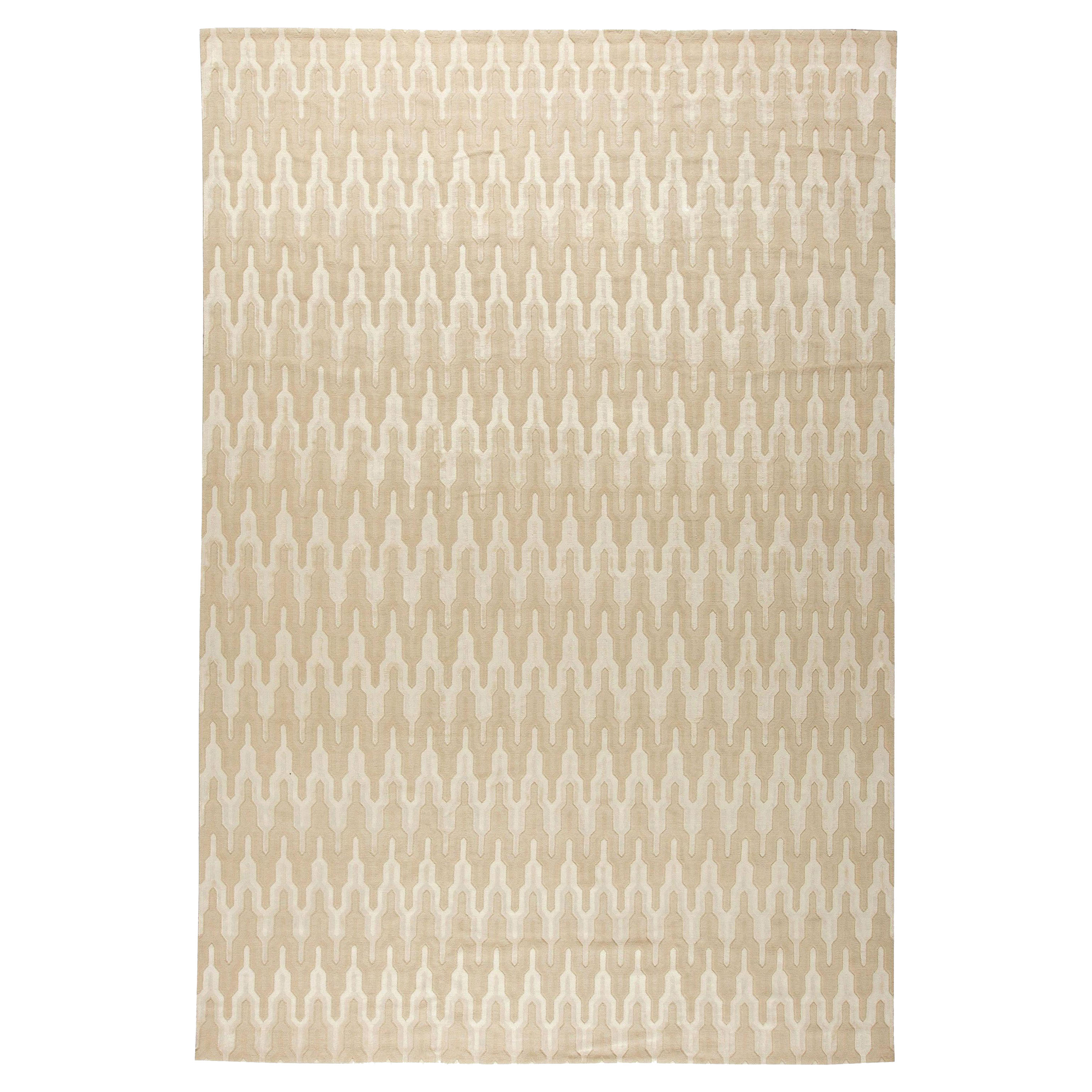 Modern Global Off-White and Beige Hand Knotted Wool Rug by Doris Leslie Blau For Sale