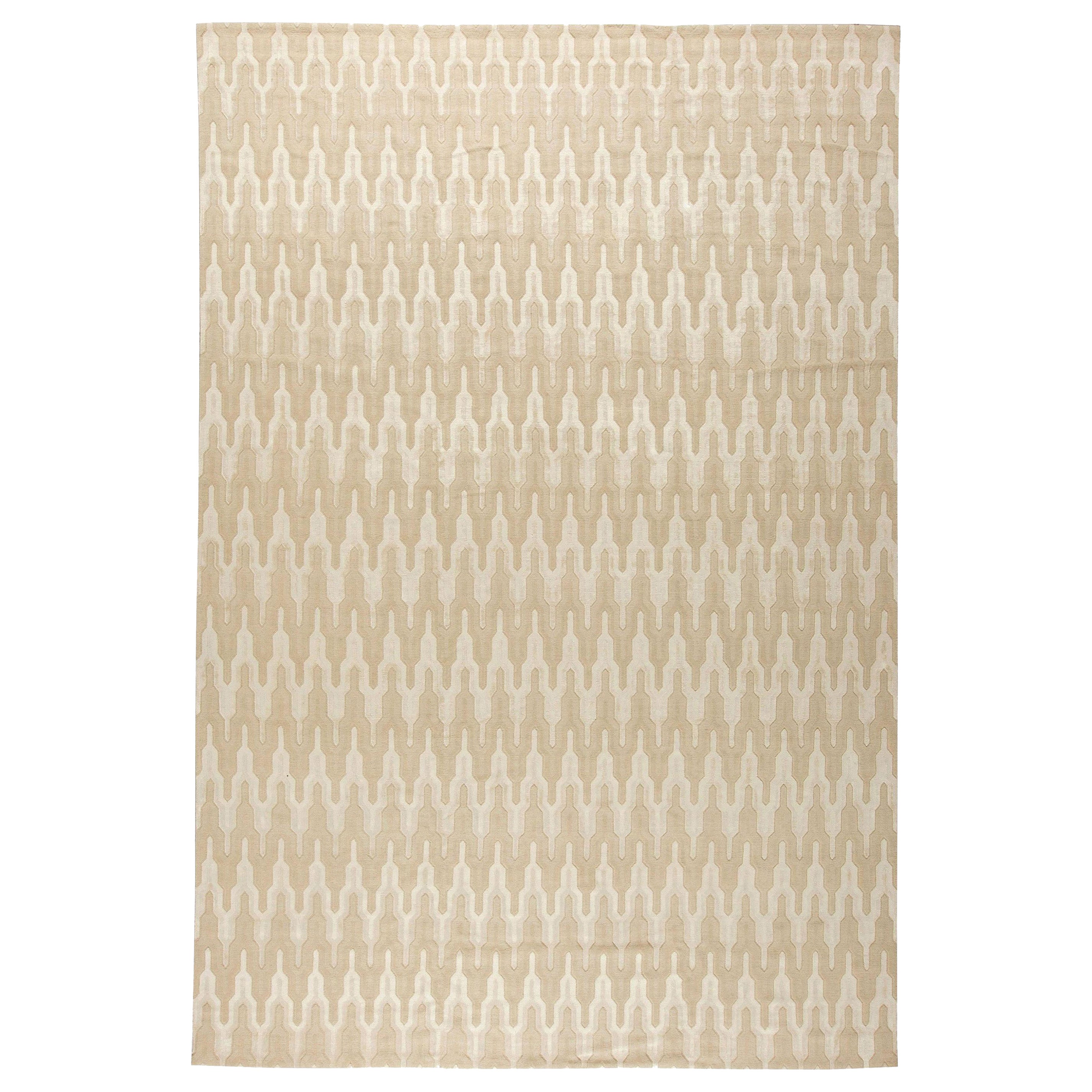 Modern Global Off-White and Beige Hand Knotted Wool Rug by Doris Leslie Blau For Sale