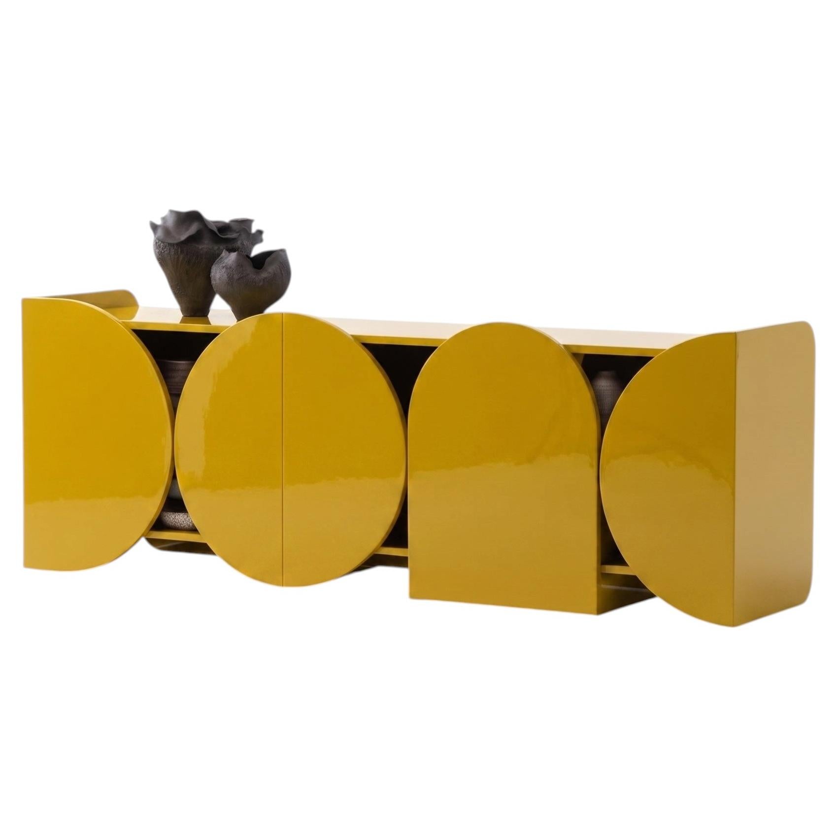 Modern Gloss Lacquered Sideboard Buffet Cabinet Mogg Shape RAL1005 Bauhaus Style