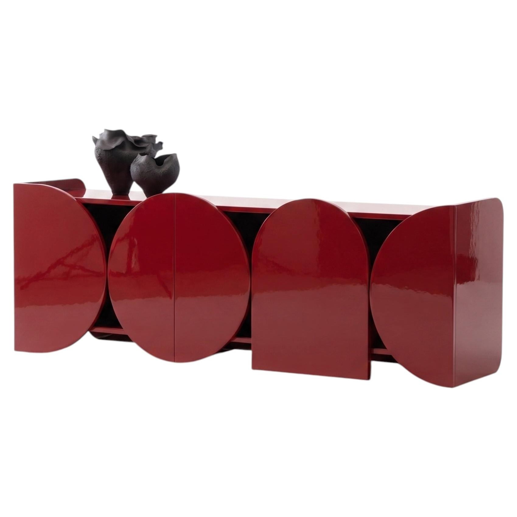 Modern Gloss Lacquered Sideboard Buffet Cabinet Mogg Shape RAL3001 Bauhaus Style