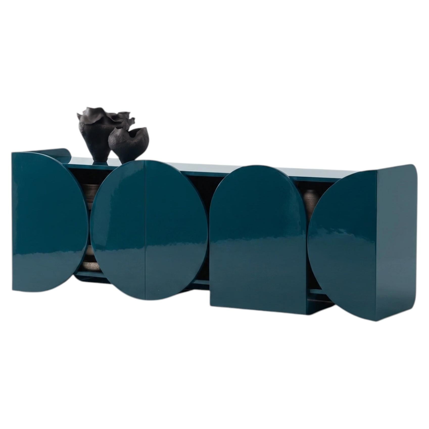 Modern Gloss Lacquered Sideboard Buffet Cabinet Mogg Shape RAL5020 Bauhaus Style