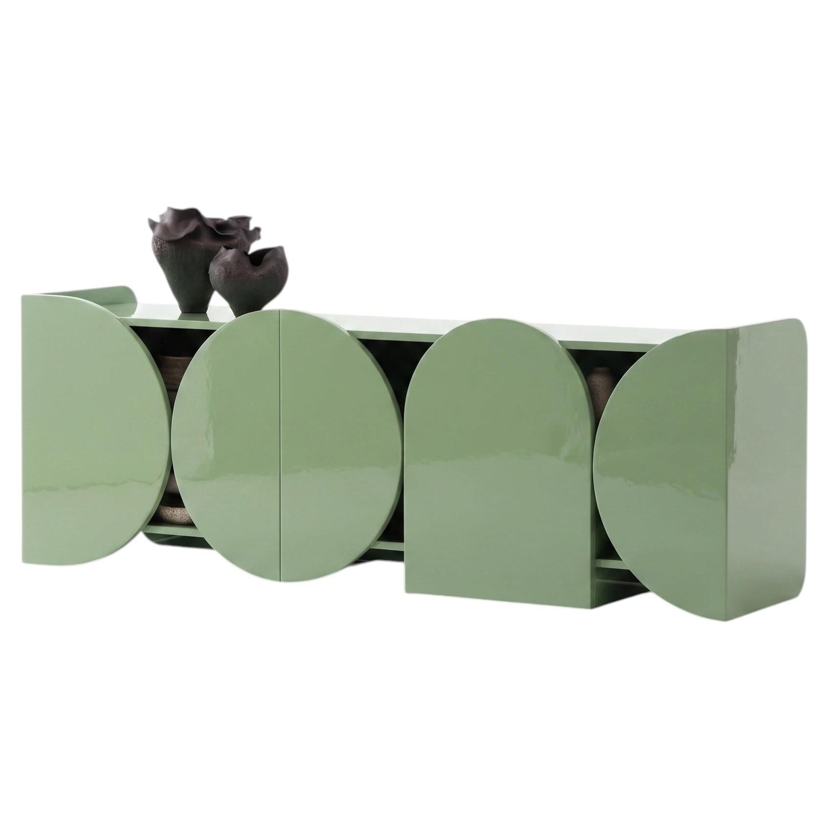 Modern Gloss Lacquered Sideboard Buffet Cabinet Mogg Shape RAL6021 Bauhaus Style