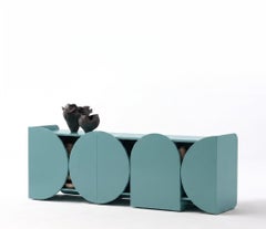 Modern Gloss Lacquered Sideboard Buffet Cabinet Mogg Shape RAL6034 Bauhaus Style