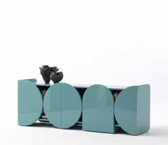 Modern Gloss Lacquered Sideboard Buffet Cabinet Mogg Shape RAL6034 Bauhaus Style