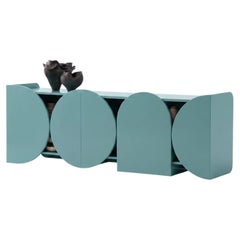 Modern Gloss Lacquered Sideboard Buffet Cabinet Mogg Shape RAL6034 Bauhaus Style