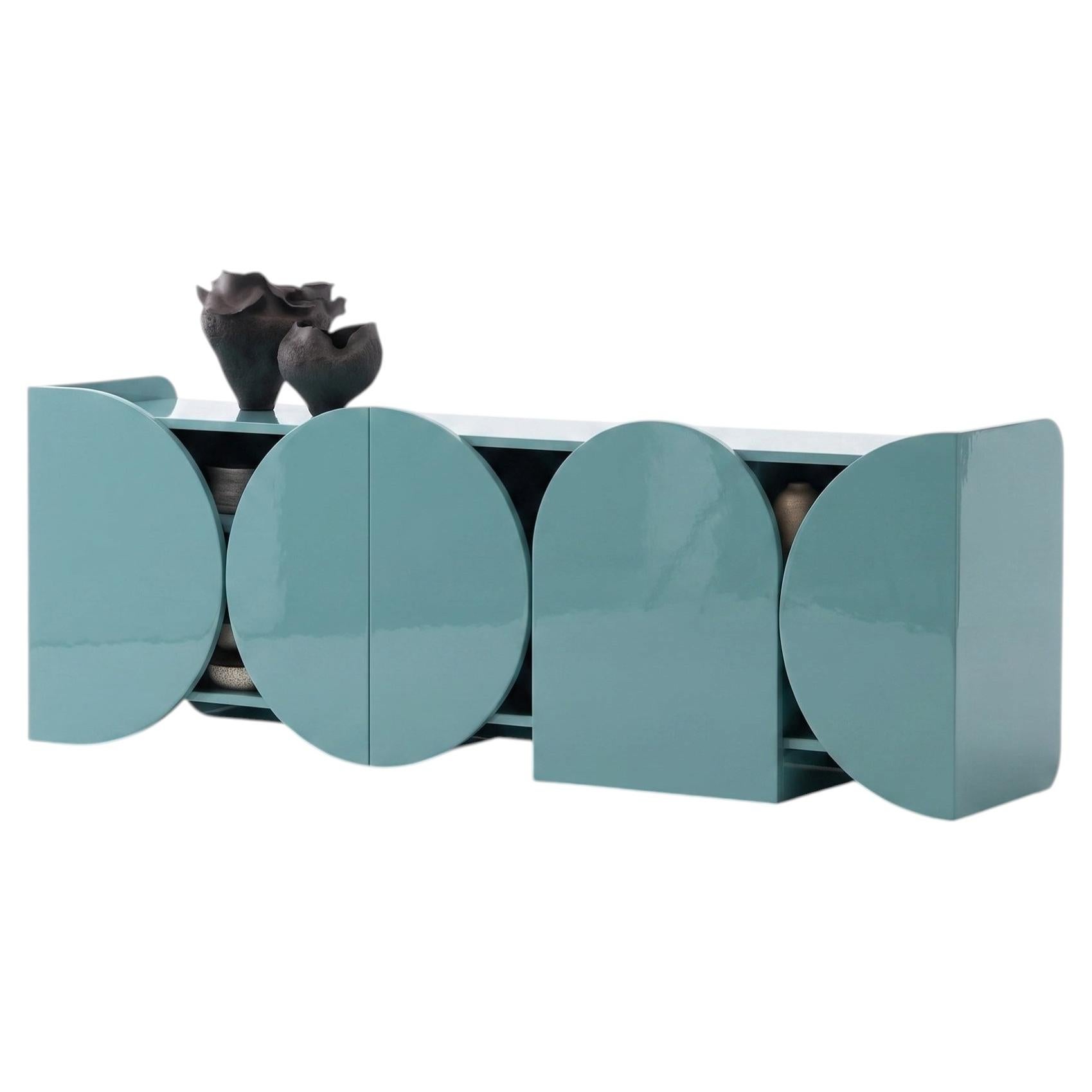 Modern Gloss Lacquered Sideboard Buffet Cabinet Mogg Shape RAL6034 Bauhaus Style