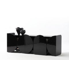 Modern Gloss Lacquered Sideboard Buffet Cabinet Mogg Shape RAL9017 Bauhaus Style