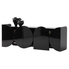 Modern Gloss Lacquered Sideboard Buffet Cabinet Mogg Shape RAL9017 Bauhaus Style