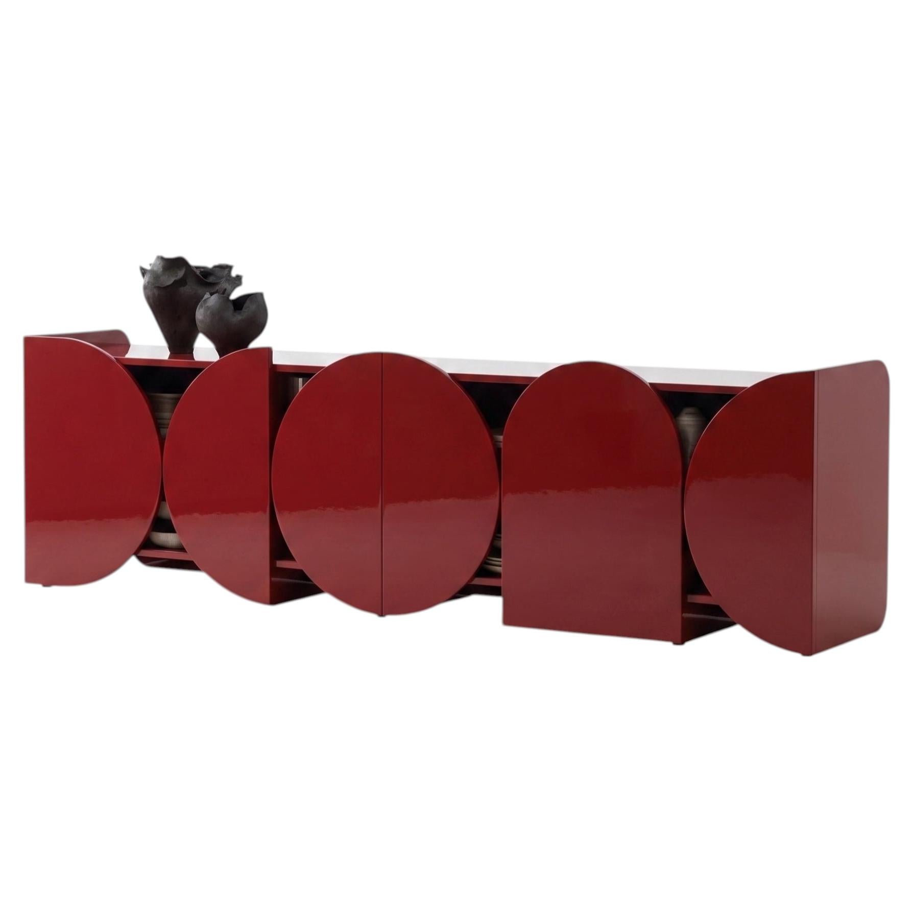 Modern Glossy Sideboard Buffet Cabinet Mogg Shape 240 cm RAL 3001 Bauhaus Style