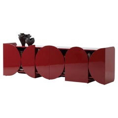 Modern Glossy Sideboard Buffet Cabinet Mogg Shape 240 cm RAL 3001 Bauhaus Style