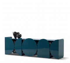 Modern Glossy Sideboard Buffet Cabinet Mogg Shape 240 cm RAL 5020 Bauhaus Style