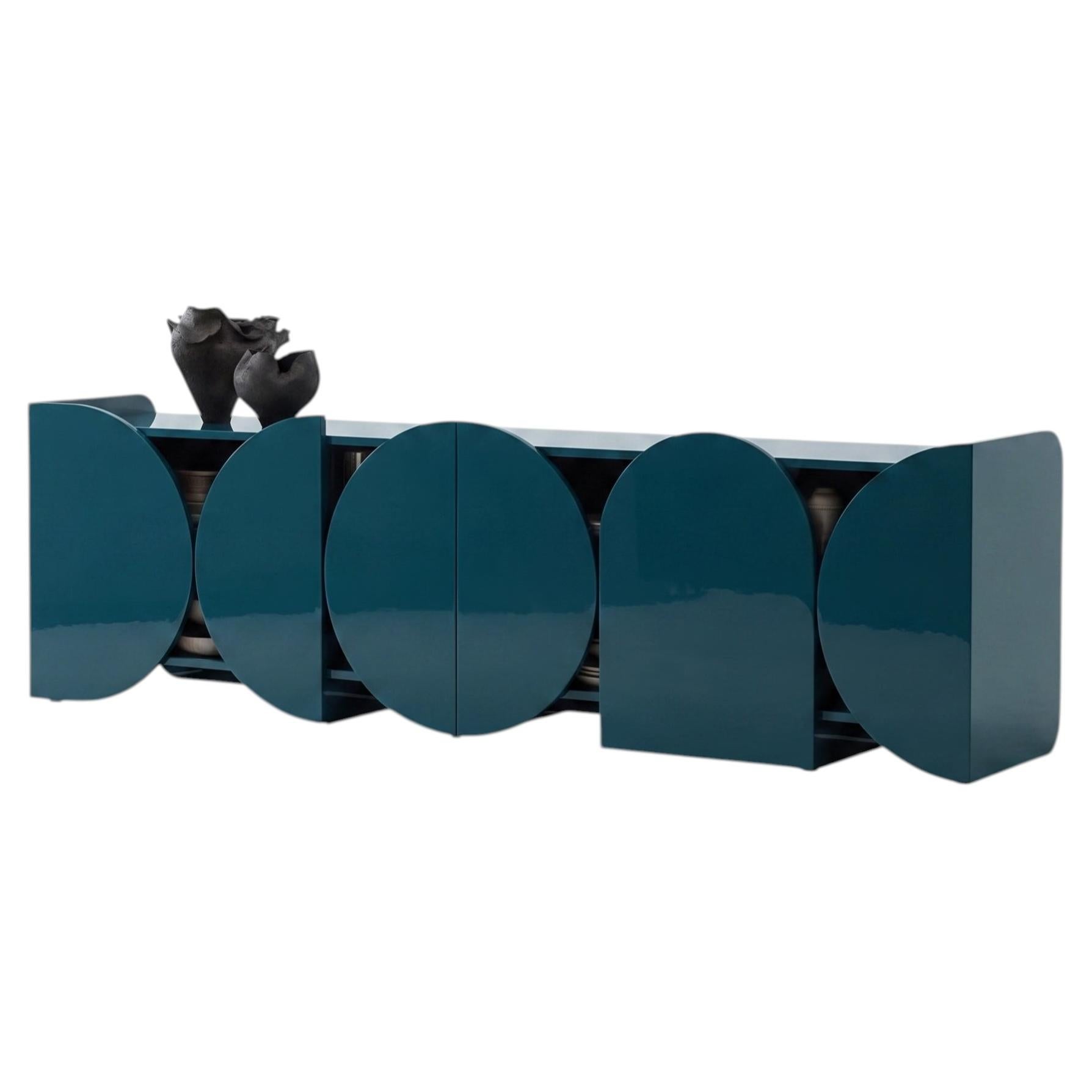 Modern Glossy Sideboard Buffet Cabinet Mogg Shape 240 cm RAL 5020 Bauhaus Style