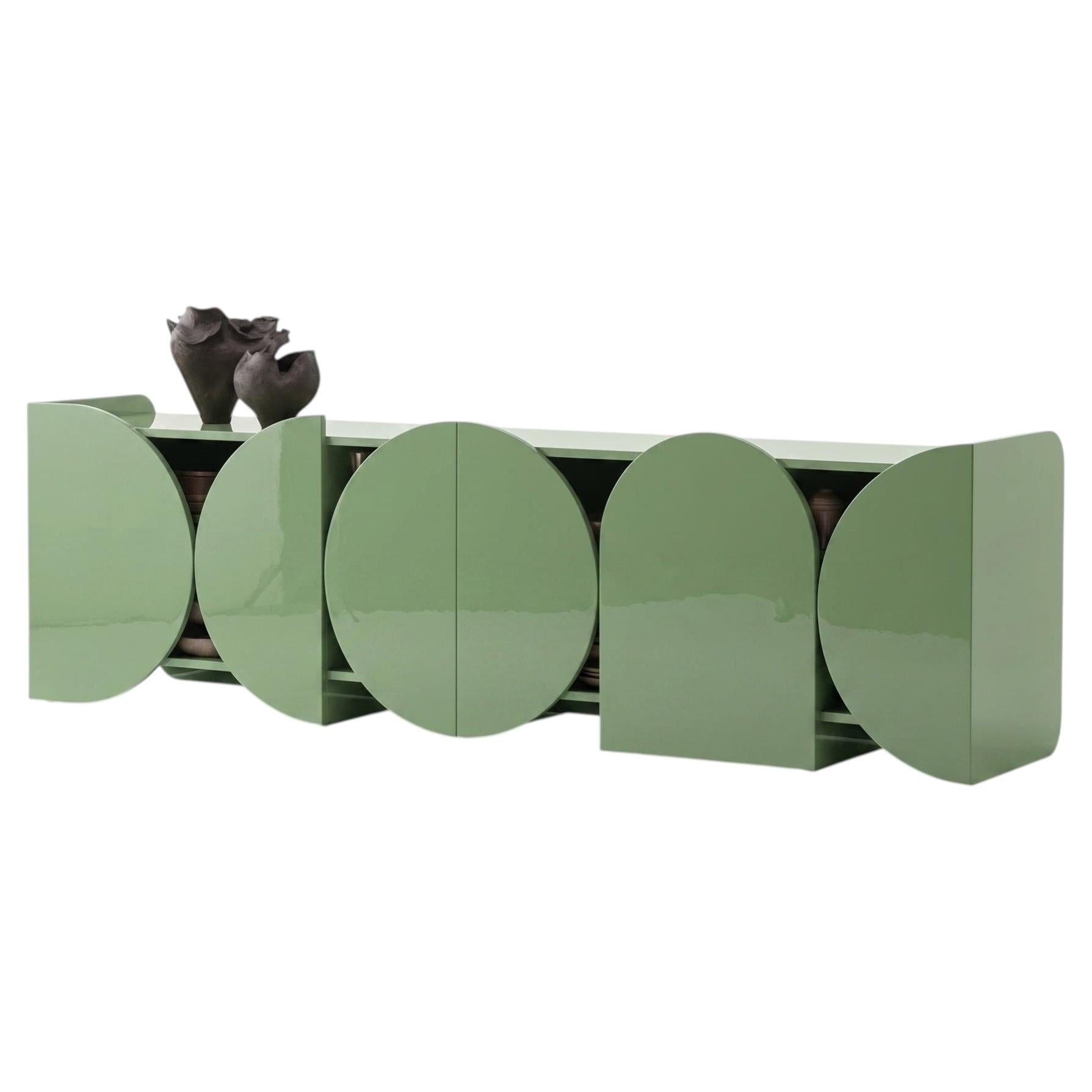 Modern Glossy Sideboard Buffet Cabinet Mogg Shape 240 cm RAL 6021 Bauhaus Style