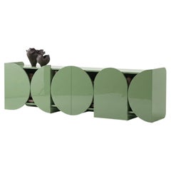 Modern Glossy Sideboard Buffet Cabinet Mogg Shape 240 cm RAL 6021 Bauhaus Style