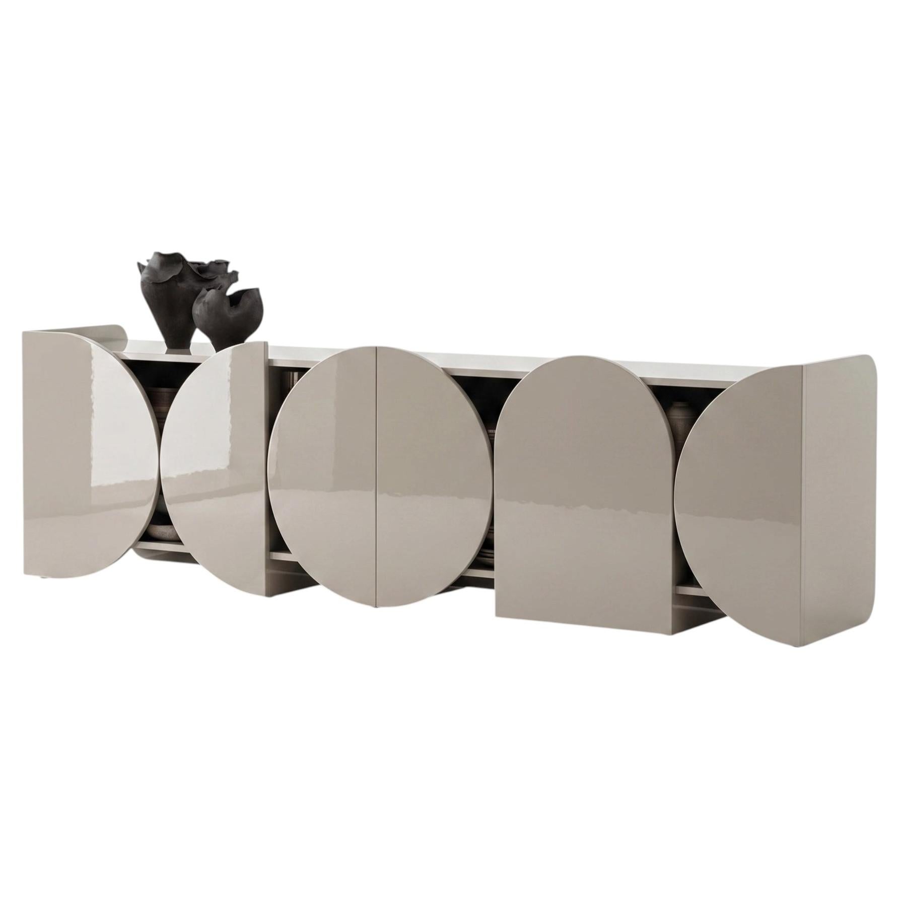 Modern Glossy Sideboard Buffet Cabinet Mogg Shape 240 cm RAL 7044 Bauhaus Style