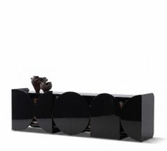 Modern Glossy Sideboard Buffet Cabinet Mogg Shape 240 cm RAL 9017 Bauhaus Style