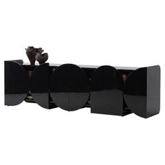 Modern Glossy Sideboard Buffet Cabinet Mogg Shape 240 cm RAL 9017 Bauhaus Style