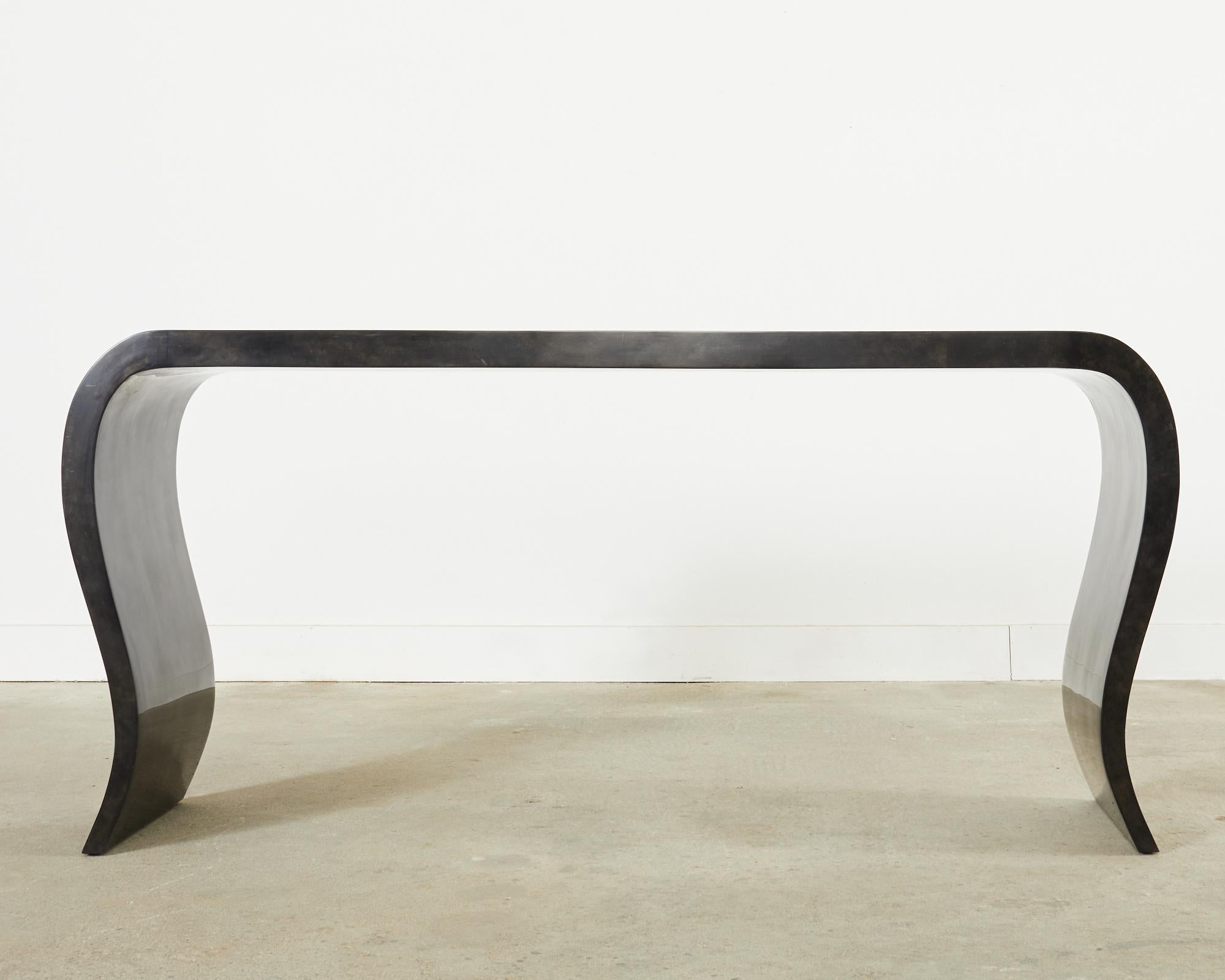 Modern Goatskin Parchment Veneered Console Table by Scala 9