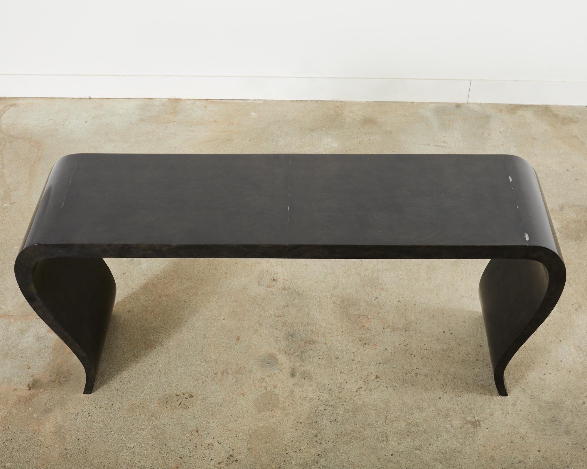 Hand-Crafted Modern Goatskin Parchment Veneered Console Table by Scala