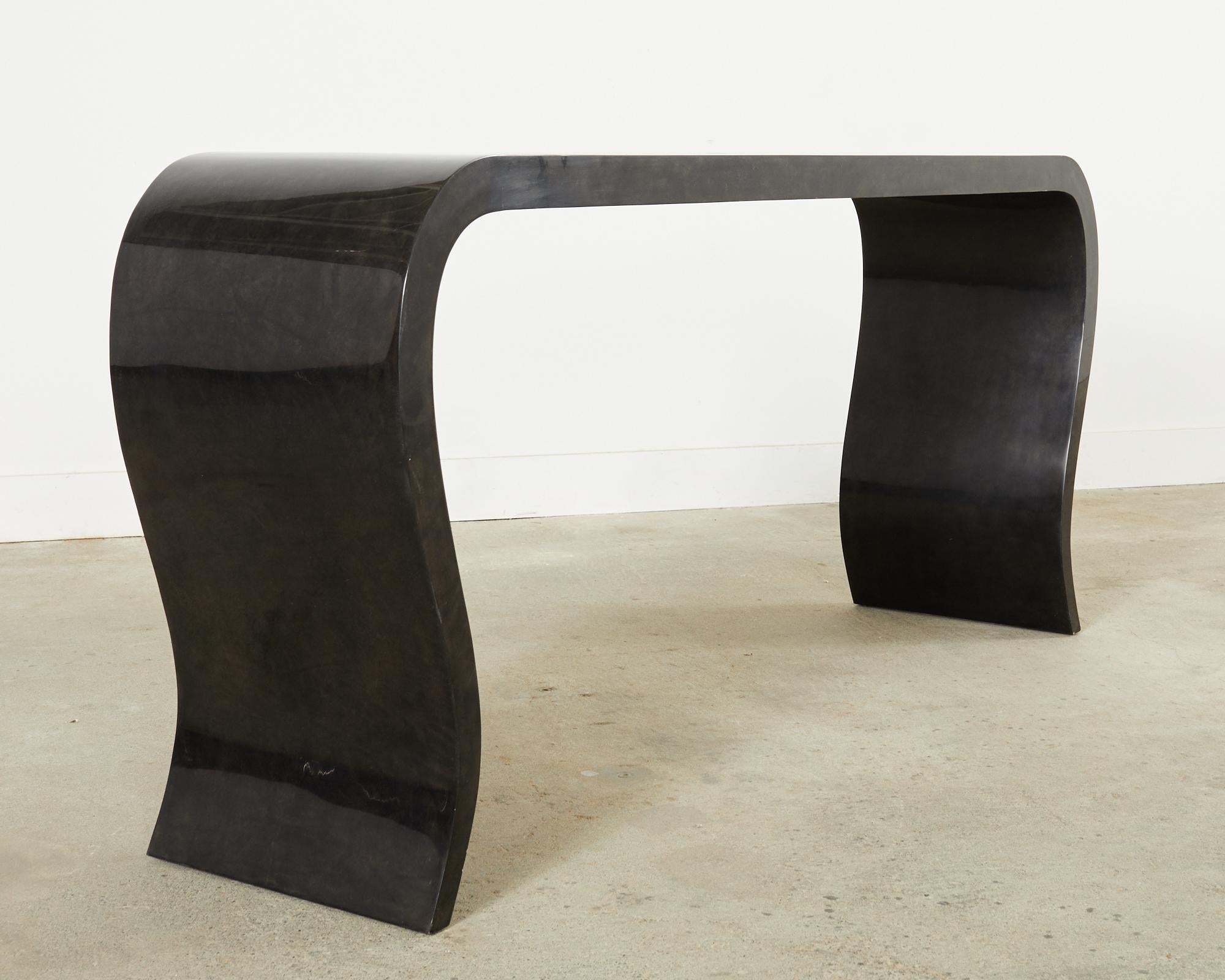 Modern Goatskin Parchment Veneered Console Table by Scala In Good Condition In Rio Vista, CA