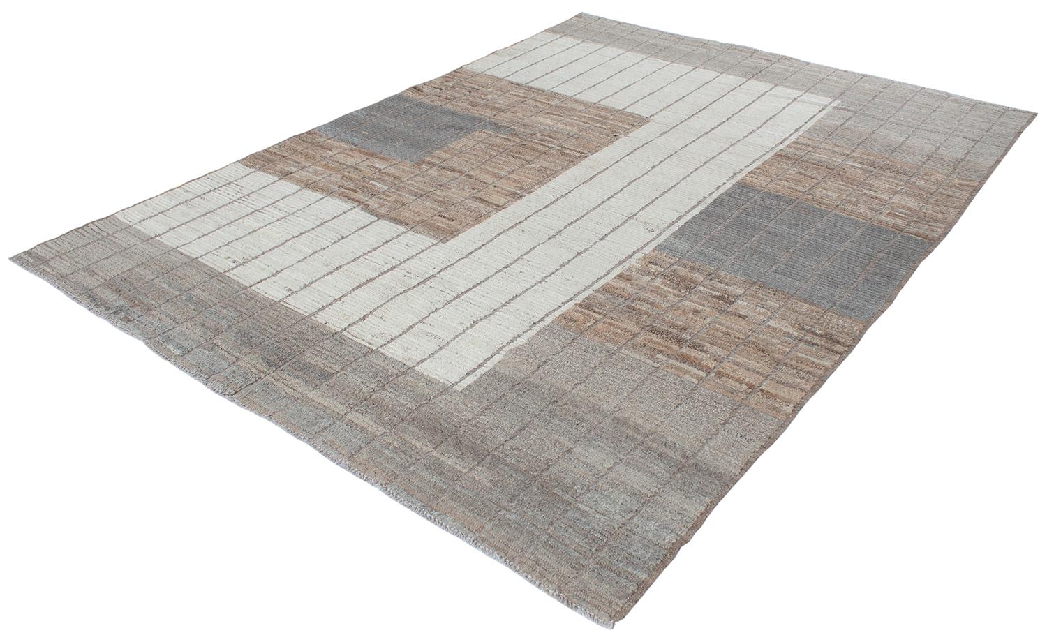 Moderner moderner geometrischer Farbblock-Teppich aus natürlicher Wolle (Afghanisch) im Angebot